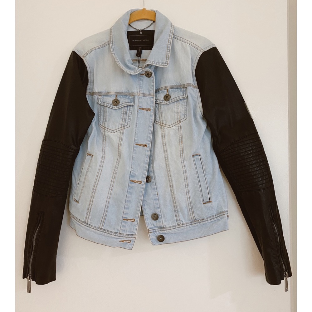 BCBG Jean jacket with leather sleeves